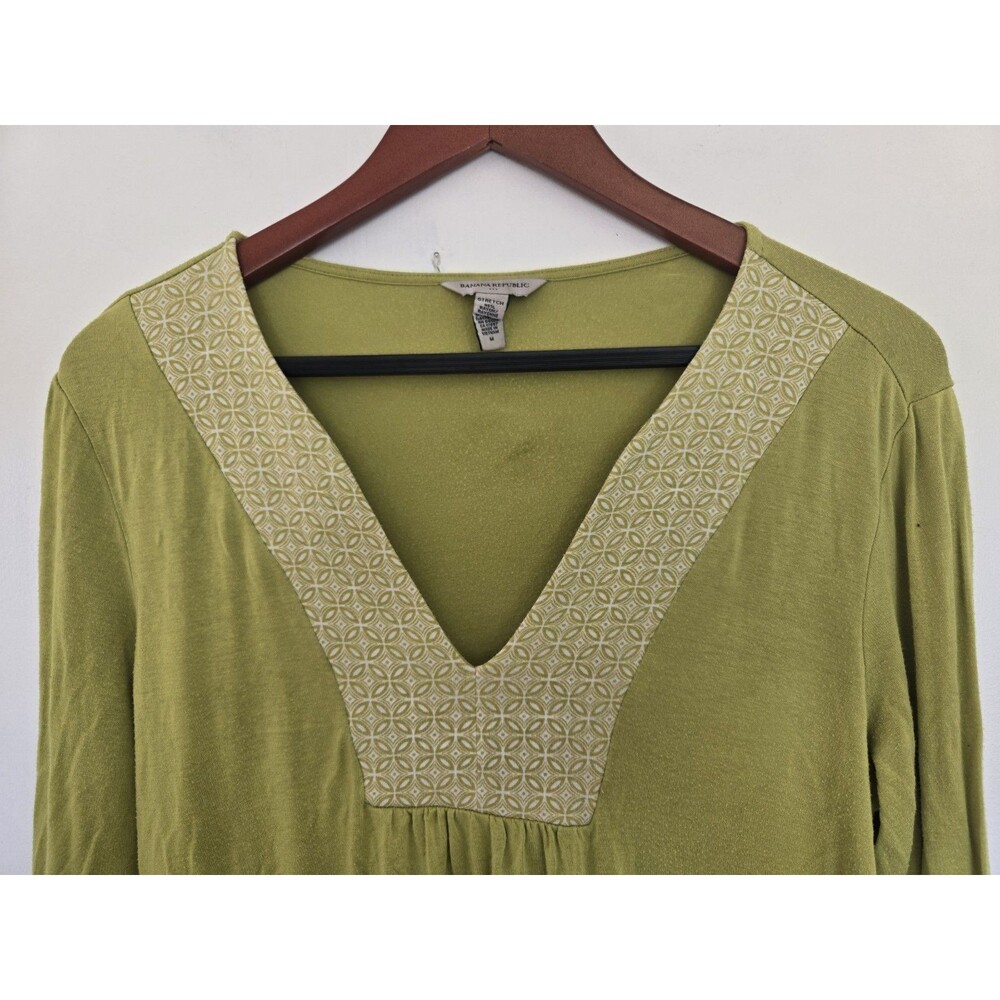 Vintage Banana Republic Shirt Womens M Top Green Y2K Peasant Boho V Neck Tunic - Picture 2 of 7